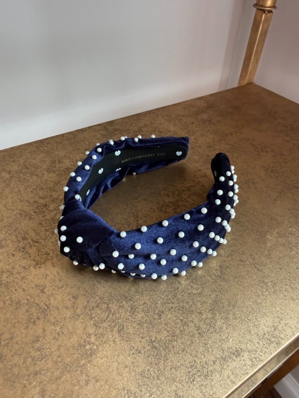 Lele Sadoughi Navy Pearl Headband